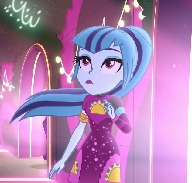 Size: 1054x1000 | Tagged: safe, derpibooru import, screencap, sonata dusk, equestria girls, equestria girls series, find the magic, spoiler:eqg series (season 2), clothes, cropped, cute, dress, female, minidress, ponytail, sonatabetes, taco dress