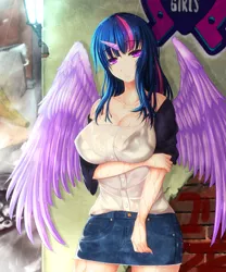 Size: 1328x1600 | Tagged: suggestive, artist:zatma, derpibooru import, twilight sparkle, twilight sparkle (alicorn), alicorn, human, equestria girls, alicorn humanization, big breasts, bra, breasts, busty twilight sparkle, clothes, equestria girls logo, female, horn, horned humanization, humanized, looking at you, rain, see-through, solo, underwear, wet clothes, winged humanization, wings