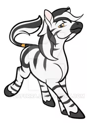 Size: 400x533 | Tagged: artist:zafurra, derpibooru import, gold, lidded eyes, male, obtrusive watermark, oc, safe, smiling, solo, stallion, tail wrap, unofficial characters only, unshorn fetlocks, watermark, zebra, zebra oc