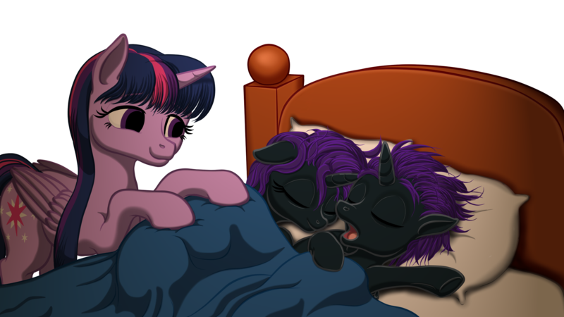 Size: 1920x1080 | Tagged: safe, artist:vasillium, derpibooru import, twilight sparkle, twilight sparkle (alicorn), oc, oc:nox (rule 63), oc:nyx, alicorn, pony, adorable face, adorkable, alicorn oc, bed, bedroom, bedsheets, blanket, brother, brother and sister, closed mouth, colt, cute, cutie mark, daughter, diabetes, dork, eyelashes, eyes closed, eyes open, family, female, filly, happy, heartwarming, horn, indoors, laying on bed, laying on stomach, like mother like daughter, like mother like son, looking, lying down, male, mare, mother, mother and child, mother and daughter, mother and son, motherly love, nostrils, nyxabetes, on back, on bed, one hoof raised, open mouth, parent and child, parent and foal, pillow, prince, princess, r63 paradox, royalty, rule 63, rule63betes, self paradox, self ponidox, siblings, simple background, sister, sleeping, sleeping together, sleepy, smiling, snoring, son, stars, sweet, tired, transparent background, tucking in, twins, wall of tags, wings, yawn