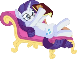 Size: 7468x5708 | Tagged: safe, artist:cyanlightning, derpibooru import, rarity, pony, unicorn, .svg available, absurd resolution, adorkable, book, chest fluff, cute, cutie mark, dork, ear fluff, fainting couch, female, glasses, mare, nerd, on back, rarara, raribetes, reading, simple background, smiling, solo, transparent background, vector