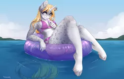 Size: 1920x1219 | Tagged: suggestive, artist:pesaart, derpibooru import, oc, unofficial characters only, anthro, unguligrade anthro, unicorn, anthro oc, bikini, breasts, clothes, cloven hooves, female, food, leonine tail, looking at you, mare, pale belly, popsicle, solo, solo female, swimsuit, unshorn fetlocks