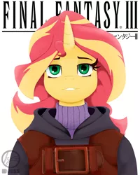 Size: 1600x2000 | Tagged: anthro, artist:jessesmash32, bust, clothes, crossover, derpibooru import, final fantasy, final fantasy iii, safe, smiling, solo, sunset shimmer, sweater