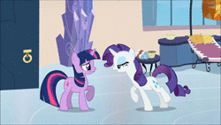 Size: 1280x720 | Tagged: safe, derpibooru import, screencap, rarity, twilight sparkle, pony, unicorn, games ponies play, alternate hairstyle, animated, butt touch, female, hoof on butt, insulting rarity, magic, mare, meme, pushing, rump push, solo, sound, telekinesis, webm