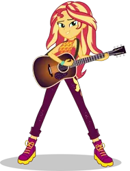 Size: 5000x6580 | Tagged: safe, artist:keronianniroro, derpibooru import, sunset shimmer, equestria girls, equestria girls series, let it rain, spoiler:eqg series (season 2), absurd resolution, clothes, cute, cutie mark, cutie mark on clothes, female, guitar, musical instrument, pants, simple background, solo, transparent background, vector