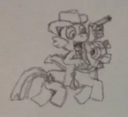 Size: 496x452 | Tagged: safe, artist:tarkan809, derpibooru import, spike, twilight sparkle, dragon, pony, cowboy, cowboy hat, dragons riding ponies, gun, hat, horse riding, monochrome, pencil drawing, riding, traditional art, weapon