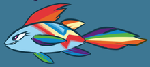 Size: 220x98 | Tagged: artist:atryl, cropped, derpibooru import, female, fishified, maybe salmon, not salmon, rainbow dash, rainbow trout, safe, salmon yet not salmon, smiling, smirk, solo, species swap, wat