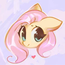 Size: 1120x1120 | Tagged: safe, artist:mirroredsea, derpibooru import, fluttershy, pegasus, pony, abstract background, bust, cute, female, floppy ears, head only, heart, looking at you, mare, portrait, shyabetes, smiling, solo