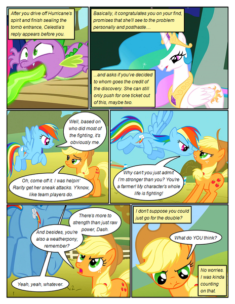 Size: 612x792 | Tagged: safe, artist:newbiespud, derpibooru import, edit, edited screencap, screencap, applejack, princess celestia, rainbow dash, spike, twilight sparkle, alicorn, earth pony, pegasus, pony, unicorn, comic:friendship is dragons, fall weather friends, angry, annoyed, big crown thingy, comic, crossed arms, dialogue, element of magic, ethereal mane, female, fire, flying, freckles, hat, jewelry, looking up, male, mare, peytral, regalia, screencap comic, unicorn twilight