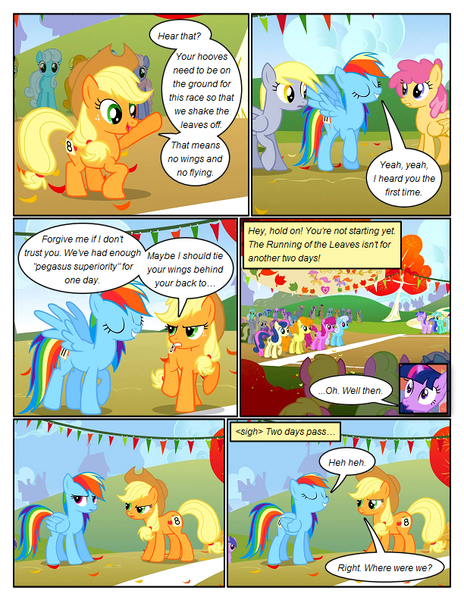 Size: 612x792 | Tagged: safe, artist:newbiespud, derpibooru import, edit, edited screencap, screencap, amethyst star, applejack, berry punch, berryshine, bon bon, carrot top, cherry berry, daisy, derpy hooves, flower wishes, golden harvest, lemon hearts, linky, lyra heartstrings, minuette, rainbow dash, rainbowshine, sea swirl, seafoam, shoeshine, sweetie drops, twilight sparkle, twinkleshine, pony, unicorn, comic:friendship is dragons, fall weather friends, annoyed, background pony, background pony audience, comic, dialogue, eyes closed, female, freckles, grin, hat, male, mare, multeity, raised hoof, running of the leaves, screencap comic, smiling, stallion, unamused, unicorn twilight