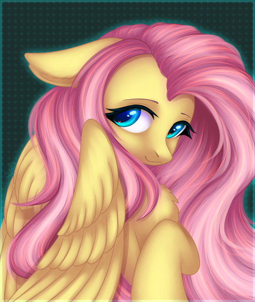 Size: 1694x2000 | Tagged: safe, artist:avrameow, derpibooru import, fluttershy, pegasus, pony, beautiful, bust, chest fluff, cute, fabulous, female, floppy ears, high res, looking at you, mare, portrait, shyabetes, smiling, solo, three quarter view, wings