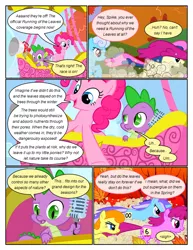 Size: 612x792 | Tagged: safe, artist:newbiespud, derpibooru import, edit, edited screencap, screencap, berry punch, berryshine, carrot top, golden harvest, linky, minuette, pinkie pie, shoeshine, spike, dragon, pony, unicorn, comic:friendship is dragons, fall weather friends, background pony, comic, dialogue, female, flying, hot air balloon, looking down, male, mare, megaphone, microphone, running, running of the leaves, screencap comic, slit eyes