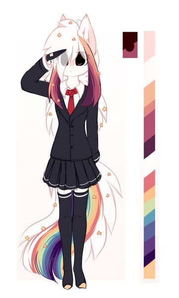 Size: 1024x1703 | Tagged: safe, artist:little-sketches, derpibooru import, oc, oc:ayaka, unofficial characters only, anthro, unguligrade anthro, alternate design, anthrofied, anthro oc, clothes, female, mare, miniskirt, necktie, pleated skirt, reference sheet, salute, skirt, socks, solo, species swap, suit, thigh highs, zettai ryouiki