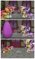 Size: 2000x3357 | Tagged: safe, artist:mrdoctorderpy, derpibooru import, apple bloom, fluttershy, scootaloo, sweetie belle, twilight sparkle, twilight sparkle (alicorn), alicorn, pony, growing up is hard to do, 3d, age regression, age spell, babies, baby, baby pony, comic, cutie mark, cutie mark crusaders, diaper, flower, foal, magic, older, older apple bloom, older cmc, older scootaloo, older sweetie belle, pacifier, source filmmaker, the cmc's cutie marks, wish, wishing flower
