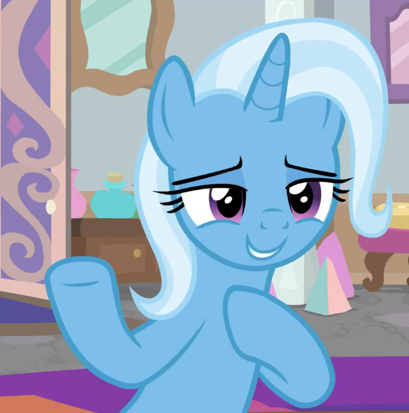 Size: 717x724 | Tagged: safe, derpibooru import, screencap, trixie, pony, unicorn, a horse shoe-in, cropped, cute, diatrixes, solo