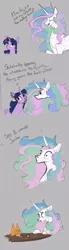 Size: 2048x7402 | Tagged: safe, artist:greyscaleart, derpibooru import, princess celestia, twilight sparkle, alicorn, pony, comic, drink, driven to drink, duo, existential crisis, female, gray background, jumbo, mare, overconfident alcoholic, princess celestia is a horse, pure unfiltered evil, rekt, savage, simple background, sunny d