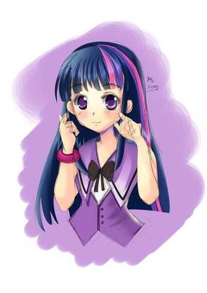 Size: 600x849 | Tagged: anime, artist:love2eategg, bowtie, bust, cute, derpibooru import, female, human, humanized, looking at you, partial background, safe, solo, twiabetes, twilight sparkle