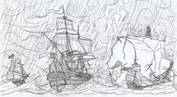Size: 2184x1204 | Tagged: safe, artist:newman134, derpibooru import, equestria girls, 18th century, boat, lightning, location, lore in description, no characters, no pony, ocean, pirate ship, rain, ship, storm, traditional art