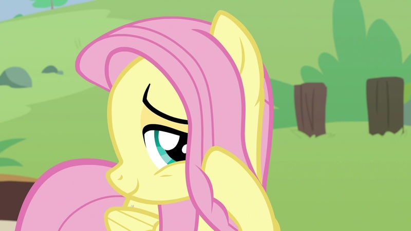 Size: 1920x1080 | Tagged: safe, derpibooru import, screencap, angel bunny, fluttershy, pegasus, pony, she talks to angel, body swap, cute, female, mare, shy, shyabetes, smiling, solo