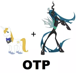 Size: 590x566 | Tagged: artist:tarajenkins, bluesalis, changeling, changeling queen, crack shipping, derpibooru import, edit, female, male, meme, otp, prince blueblood, queen chrysalis, rearing, safe, shipping, stallion, straight, unshorn fetlocks