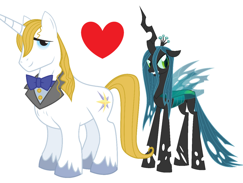 Size: 2920x2192 | Tagged: bluesalis, changeling, changeling queen, crack shipping, derpibooru import, female, male, prince blueblood, queen chrysalis, safe, shipping, shipping domino, stallion, straight, unshorn fetlocks