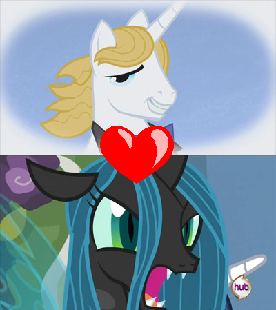 Size: 400x449 | Tagged: a canterlot wedding, bluesalis, crack shipping, derpibooru import, edit, edited screencap, female, male, prince blueblood, queen chrysalis, safe, screencap, shipping, shipping domino, straight, the ticket master