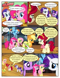 Size: 612x792 | Tagged: safe, artist:newbiespud, derpibooru import, edit, edited screencap, screencap, applejack, cherry jubilee, fluttershy, pinkie pie, rainbow dash, rarity, twilight sparkle, earth pony, pegasus, pony, unicorn, comic:friendship is dragons, the last roundup, bag, comic, dialogue, female, freckles, frown, hat, looking up, mane six, mare, onomatopoeia, saddle bag, screencap comic, smiling, unicorn twilight, worried