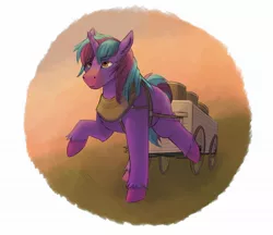 Size: 1776x1536 | Tagged: safe, artist:mad-maker-cat, derpibooru import, oc, oc:neon eclipse, pony, unicorn, cart, male, solo, stallion