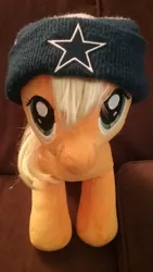 Size: 1440x2560 | Tagged: safe, derpibooru import, applejack, earth pony, pony, beanie, dallas cowboys, hat, irl, photo, plushie, ponies in real life, solo
