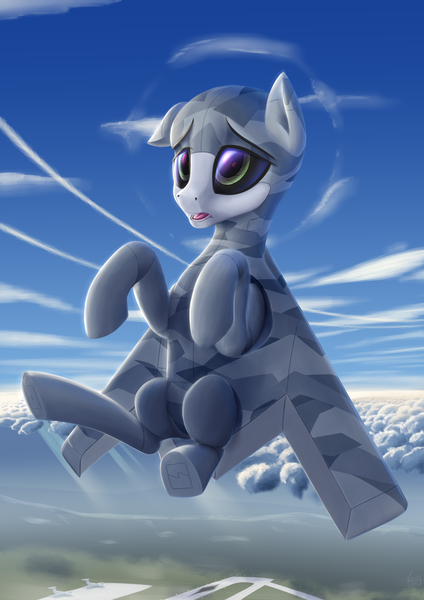 Size: 2894x4093 | Tagged: safe, artist:koshakevich, derpibooru import, oc, unofficial characters only, original species, plane pony, pony, drone, flying, male, open mouth, plane, solo