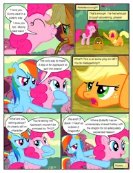 Size: 612x792 | Tagged: safe, artist:newbiespud, derpibooru import, edit, edited screencap, screencap, applejack, pinkie pie, rainbow dash, earth pony, pegasus, pony, comic:friendship is dragons, the last roundup, angry, annoyed, basket, cherry, comic, dialogue, ear plugs, eyes closed, female, food, freckles, grin, hat, hoof in mouth, looking up, mare, mouth hold, open mouth, raised hoof, screencap comic, smiling, tree