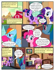 Size: 612x792 | Tagged: safe, artist:newbiespud, derpibooru import, edit, edited screencap, screencap, fluttershy, pinkie pie, rainbow dash, rarity, twilight sparkle, earth pony, pegasus, pony, unicorn, comic:friendship is dragons, the last roundup, annoyed, barn, bed, bust, comic, dialogue, female, knocking, lamp, mare, portrait, raised hoof, screencap comic, smiling, tree, unicorn twilight