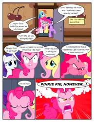 Size: 612x792 | Tagged: safe, artist:newbiespud, derpibooru import, edit, edited screencap, screencap, fluttershy, pinkie pie, rarity, twilight sparkle, earth pony, pegasus, pony, unicorn, comic:friendship is dragons, the last roundup, alternate eye color, angry, betrayal, cherry, comic, dialogue, eyes closed, female, food, lip bite, mare, puffy cheeks, raised hoof, screencap comic, smiling, steam, unicorn twilight, worried