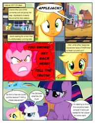 Size: 612x792 | Tagged: safe, artist:newbiespud, derpibooru import, edit, edited screencap, screencap, applejack, fluttershy, linky, lucky clover, pinkie pie, rainbow dash, rarity, shady daze, shoeshine, twilight sparkle, earth pony, pegasus, pony, unicorn, comic:friendship is dragons, the last roundup, alternate eye color, angry, background pony, building, caught, comic, cowboy hat, dialogue, female, flying, frown, hat, looking back, male, mane six, mare, running, screencap comic, shocked, stallion, stetson, surprised, train station, train tracks, unicorn twilight, worried