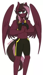 Size: 622x1080 | Tagged: amulet, anthro, artist:redxbacon, athletic, derpibooru import, female, jewelry, muscles, oc, oc:masquerade, pegasus, safe, spandex, sparring, toned, toned female
