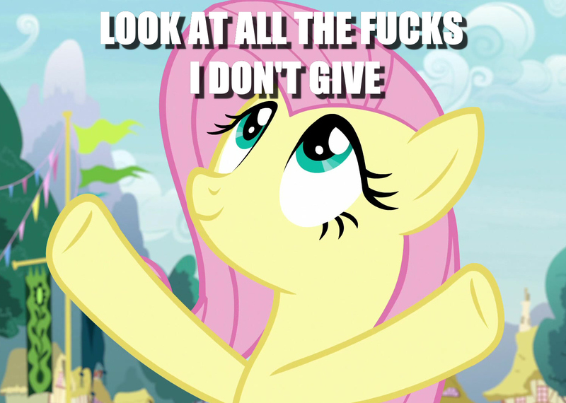 Size: 1501x1069 | Tagged: safe, derpibooru import, edit, edited screencap, screencap, fluttershy, pony, she talks to angel, caption, female, image macro, mare, no fucks, solo, spread hooves, text, vulgar