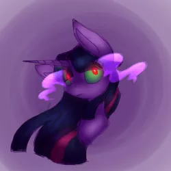 Size: 768x768 | Tagged: safe, artist:jisuppe, derpibooru import, pony, unicorn, bust, corrupted, corrupted twilight sparkle, eye clipping through hair, female, mare, solo, sombra eyes