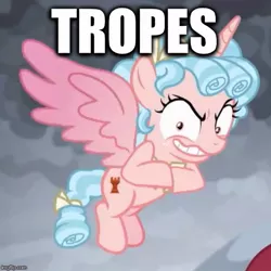 Size: 543x544 | Tagged: alicorn, alicornified, caption, cozycorn, cozy glow, crazycorn, crazy glow, cropped, derpibooru import, edit, edited screencap, evil, evil grin, grin, image macro, insanity, leak, race swap, rubbing hooves, safe, screencap, smiling, text, the ending of the end, tropes
