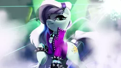 Size: 1920x1079 | Tagged: source needed, safe, artist:imalou, derpibooru import, edit, coloratura, earth pony, pony, bracelet, clothes, countess coloratura, female, fog, jacket, jewelry, mare, necklace, spiked wristband, veil, wristband