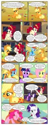 Size: 612x1552 | Tagged: safe, artist:newbiespud, derpibooru import, edit, edited screencap, screencap, applejack, cherry jubilee, fluttershy, pinkie pie, rainbow dash, rarity, twilight sparkle, earth pony, pegasus, pony, unicorn, comic:friendship is dragons, the last roundup, annoyed, bag, comic, desert, dialogue, eyes closed, female, freckles, frown, grin, hat, hooves, horn, injured, mane six, mare, medal, messy mane, raised hoof, sad, saddle bag, screencap comic, sitting, smiling, standing, unicorn twilight