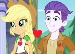 Size: 337x243 | Tagged: safe, derpibooru import, edit, edited screencap, screencap, applejack, dirk thistleweed, accountibilibuddies, equestria girls, equestria girls series, spoiler:choose your own ending (season 2), spoiler:eqg series (season 2), appledirk, crack shipping, female, geode of super strength, magical geodes, male, shipping, shipping domino, straight