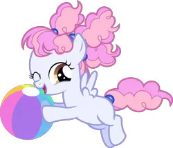 Size: 3485x3000 | Tagged: safe, artist:sollace, derpibooru import, cotton puff, pegasus, pony, between dark and dawn, .svg available, beach ball, cute, cuteness overload, female, filly, flying, foal, hnnng, looking back, mare, one eye closed, open mouth, pigtails, pony tails, simple background, solo, transparent, transparent background, vector, wink