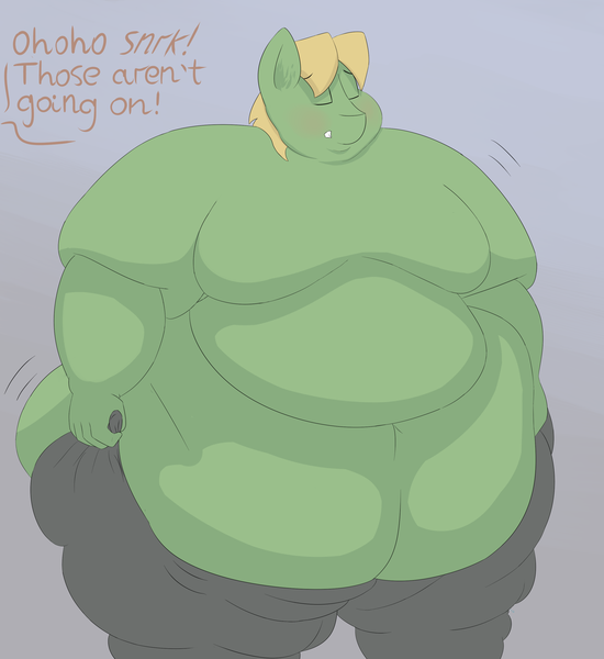 Size: 2750x3000 | Tagged: anthro, artist:lupin quill, belly, belly button, bhm, big belly, bingo wings, blushing, clothes, derpibooru import, eyes closed, fat, implied oc, implied weight gain, male, moobs, obese, oc, oc:sketch pad, offscreen character, pants, partial nudity, rolls of fat, simple background, solo, solo male, suggestive, teasing, thighs, thunder thighs, unguligrade anthro, unofficial characters only, wardrobe malfunction, weight gain, wide hips