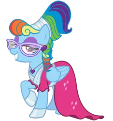 Size: 960x1024 | Tagged: safe, artist:cheezedoodle96, derpibooru import, edit, vector edit, rainbow dash, pegasus, pony, sparkle's seven, alternate hairstyle, clothes, dress, ear piercing, earring, glasses, jewelry, megaradash, piercing, rainbow dash always dresses in style, simple background, solo, transparent background, vector