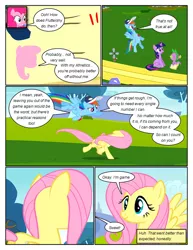 Size: 612x792 | Tagged: safe, artist:newbiespud, derpibooru import, edit, edited screencap, screencap, fluttershy, pinkie pie, rainbow dash, spike, twilight sparkle, dragon, earth pony, pegasus, pony, unicorn, comic:friendship is dragons, hurricane fluttershy, anemometer, annoyed, baseball cap, cap, comic, dialogue, female, flying, grin, hat, male, mare, notepad, running, screencap comic, smiling, unicorn twilight