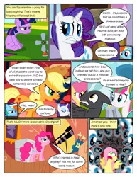 Size: 612x792 | Tagged: safe, artist:newbiespud, derpibooru import, edit, edited screencap, screencap, applejack, blossomforth, derpy hooves, dizzy twister, orange swirl, pinkie pie, rainbow dash, rarity, sunshower raindrops, thunderlane, twilight sparkle, earth pony, pegasus, pony, unicorn, comic:friendship is dragons, hurricane fluttershy, anemometer, annoyed, background pony, book, comic, cowboy hat, dialogue, eye, eyes, eyes closed, female, freckles, frown, golden oaks library, gritted teeth, hat, hooves, horn, hyperventilating, library, looking up, male, mare, offscreen character, scared, screencap comic, sitting, smiling, stallion, standing, telescope, unamused, unicorn twilight, wings, worried, 👀