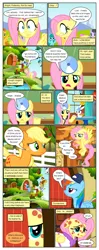Size: 612x1553 | Tagged: safe, artist:newbiespud, derpibooru import, edit, edited screencap, screencap, angel bunny, applejack, derpy hooves, dizzy twister, fluttershy, merry may, orange swirl, purple waters, rainbow dash, spring melody, sprinkle medley, warm front, earth pony, pegasus, pony, rabbit, comic:friendship is dragons, a bird in the hoof, hurricane fluttershy, animal, background pony, baseball cap, bathrobe, cap, clothes, comic, dialogue, female, floppy ears, fluttershy's cottage, flying, freckles, grin, hat, head mirror, hoof hold, implied thunderlane, male, mare, nervous, nervous grin, pony pox, robe, sad, scalpel, screencap comic, shrug, smiling, spread wings, stallion, stethoscope, tape, transcript in description, wings
