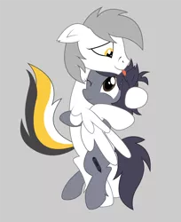 Size: 6536x8000 | Tagged: artist needed, source needed, safe, derpibooru import, oc, oc:kate, oc:kej, unofficial characters only, pony, female, gray background, k+k, male, oc x oc, shipping, simple background, straight, tongue out