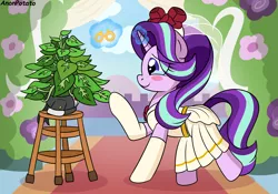 Size: 2000x1400 | Tagged: safe, artist:anonpotato, derpibooru import, phyllis, starlight glimmer, pony, unicorn, a horse shoe-in, /mlp/, cargo ship, clothes, crying, drawthread, dress, female, gown, jewelry, lesbian, marriage, phylliglimmer, potted plant, ring, shipping, smiling, wedding, wedding dress, wedding ring