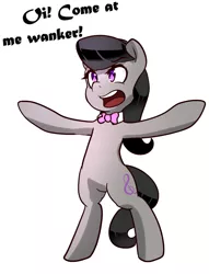 Size: 689x900 | Tagged: safe, artist:acharmingpony, derpibooru import, edit, octavia melody, pony, cockney, come at me bro, octchavia, oi, vulgar, wanker